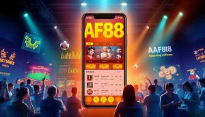 Engaging visual of AF88 online gambling platform with diverse users and casino games.