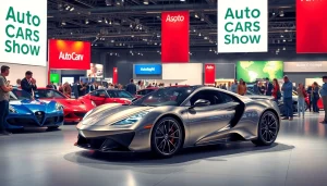 Engaging scene at the Auto Cars Show with a stunning sports car and excited spectators.