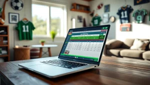 Engaging scene of top sports betting sites in Brazil displayed on a modern laptop amidst an exciting sports environment.