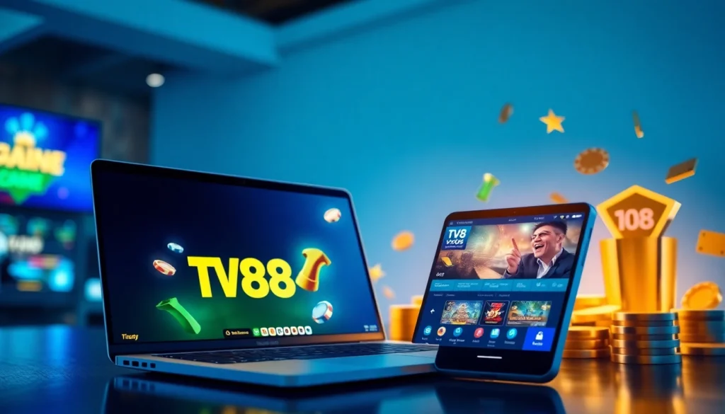 Exciting TV88 online gambling platform on laptop and mobile device