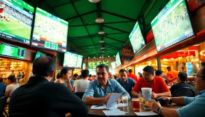 Engaged bettors enjoying sports betting in Mexico at an energetic outdoor café scene.