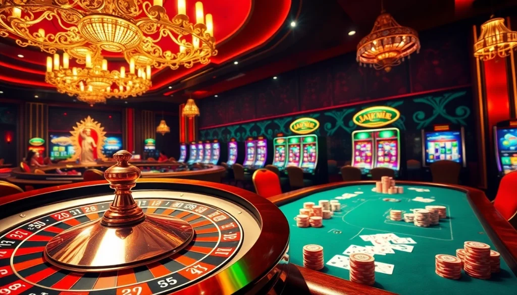 Experience thrilling gameplay at https://babu88.global/ with vibrant casino scenes featuring roulette and poker.