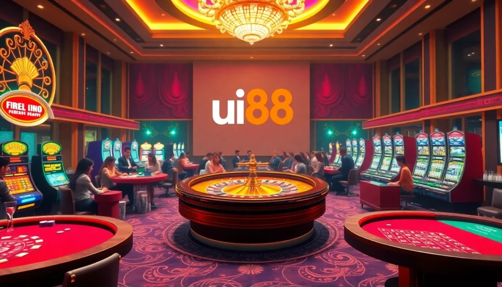 uu88 casino environment showcasing vibrant tables, players, and gaming excitement.