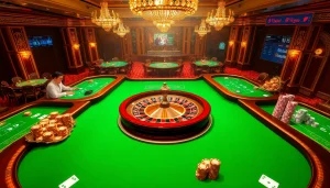 Experience thrilling gaming at https://thabet.vegas/ featuring luxurious casino tables and vibrant poker chips.