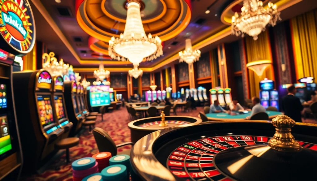 Engaging casino action at https://marvelbet.site/ with vibrant slot machines and poker tables.