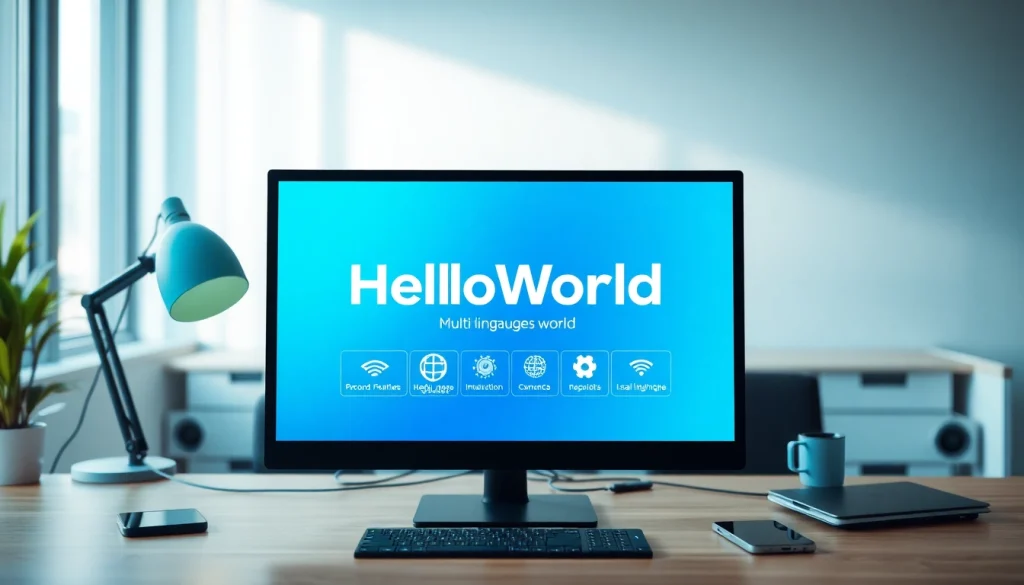 helloworld电脑版 interface showcased in a modern workspace, illustrating professional technology.