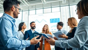 Collaborating on Strategy Capture Management with business professionals in a modern office environment.