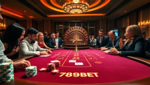 Players enjoying the thrilling atmosphere of 789BET at a luxurious casino table