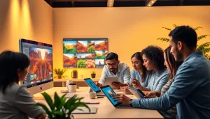 Professional workspace using the nano banana AI image editor with diverse team collaboration.