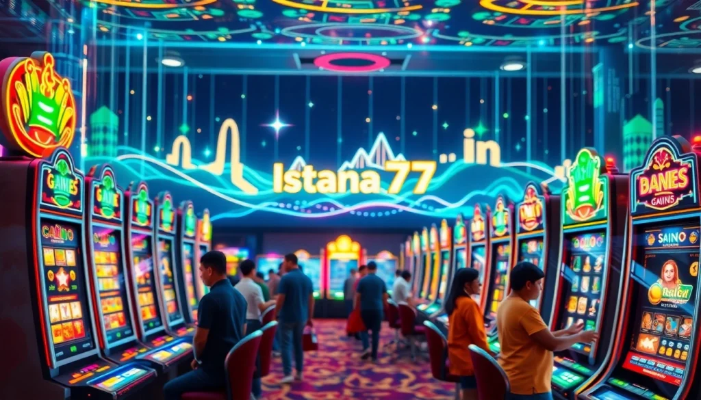 Ikon menonjol Istana777 Situs dengan antarmuka permainan kasino yang menarik dan warna cerah.