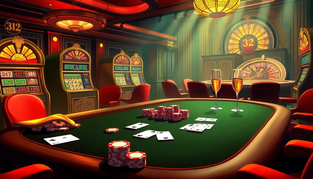 Experience the excitement of winning at 32win con with luxury casino elements like poker and roulette.