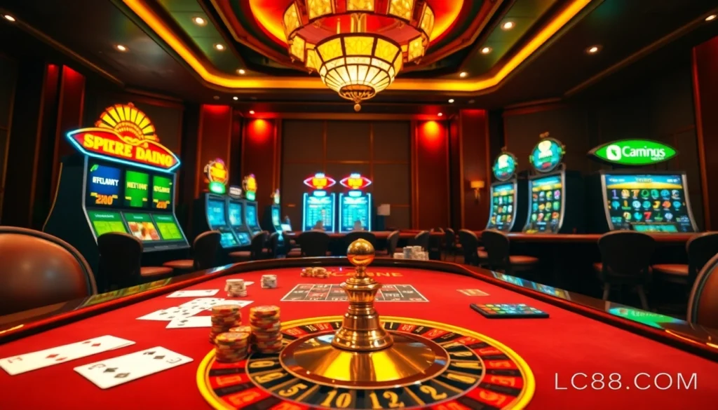 Experience thrilling gameplay at LC88.COM with a premium poker table setup and vibrant casino elements.