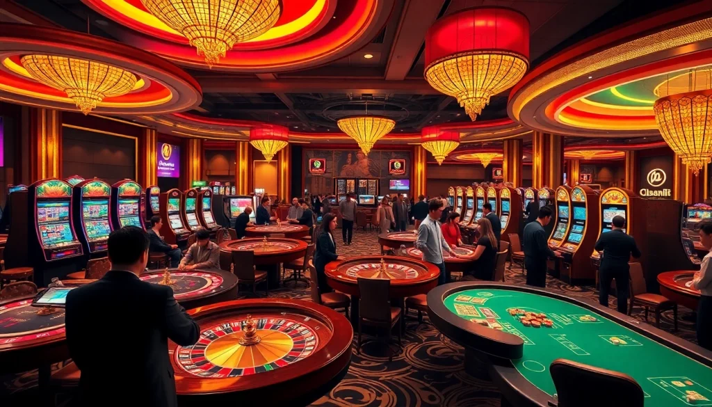Players enjoying high-stakes games at Hi88 casino with engaging slot machines and roulette.