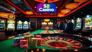 S8 Casino showcasing luxurious roulette and poker action in a vibrant gaming atmosphere.