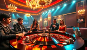 Engaging roulette game at 789bet with elegant players and vibrant casino atmosphere.
