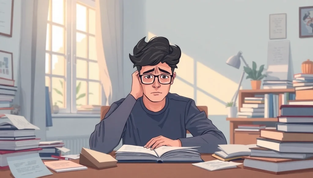 Visual representation of brain fog with a person surrounded by notes, reflecting confusion and fatigue.