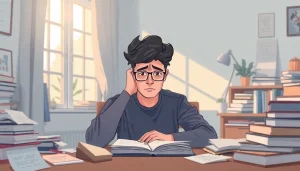 Visual representation of brain fog with a person surrounded by notes, reflecting confusion and fatigue.