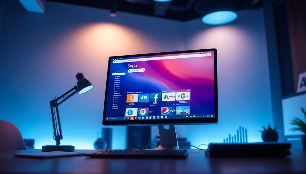 Sogou浏览器下载 interface displayed on a modern computer screen in a dynamic workspace.