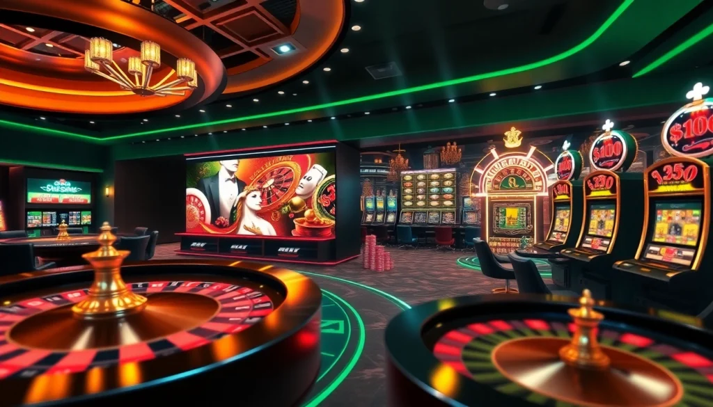 Engaging gaming scene at OK365KD.COM featuring vibrant roulette and poker elements, showcasing luxury.