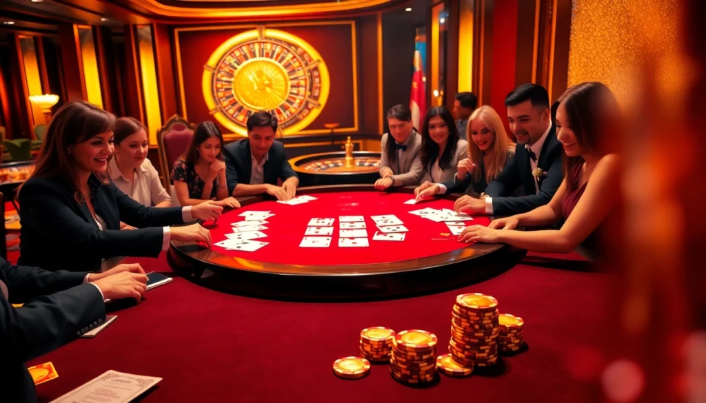 A thrilling poker game scene representing u888 love with professional players and luxurious table settings.