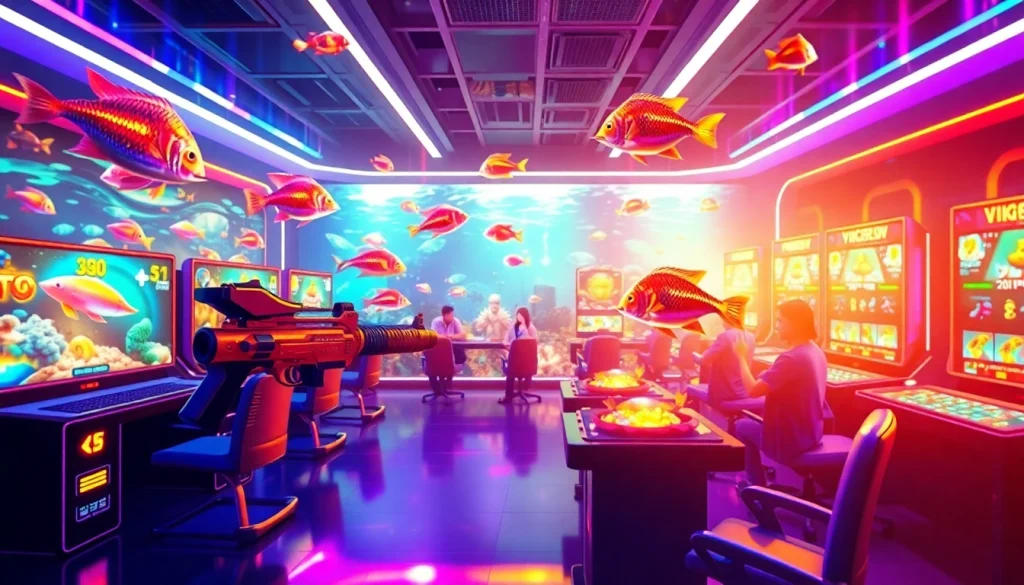 Engaging players enjoy game bắn cá đổi thưởng, showcasing vibrant underwater graphics.