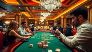 Exciting baccarat gameplay highlighting kk win strategy with players at a luxurious casino table.