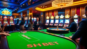 Experience excitement with SHBET at a luxurious casino table filled with vibrant chips and cards.