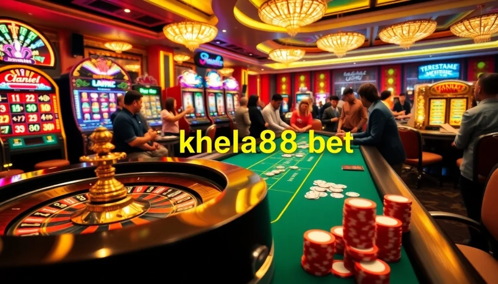 Khela88 bet offers an exciting casino atmosphere with roulette, slot machines, and vibrant poker tables.