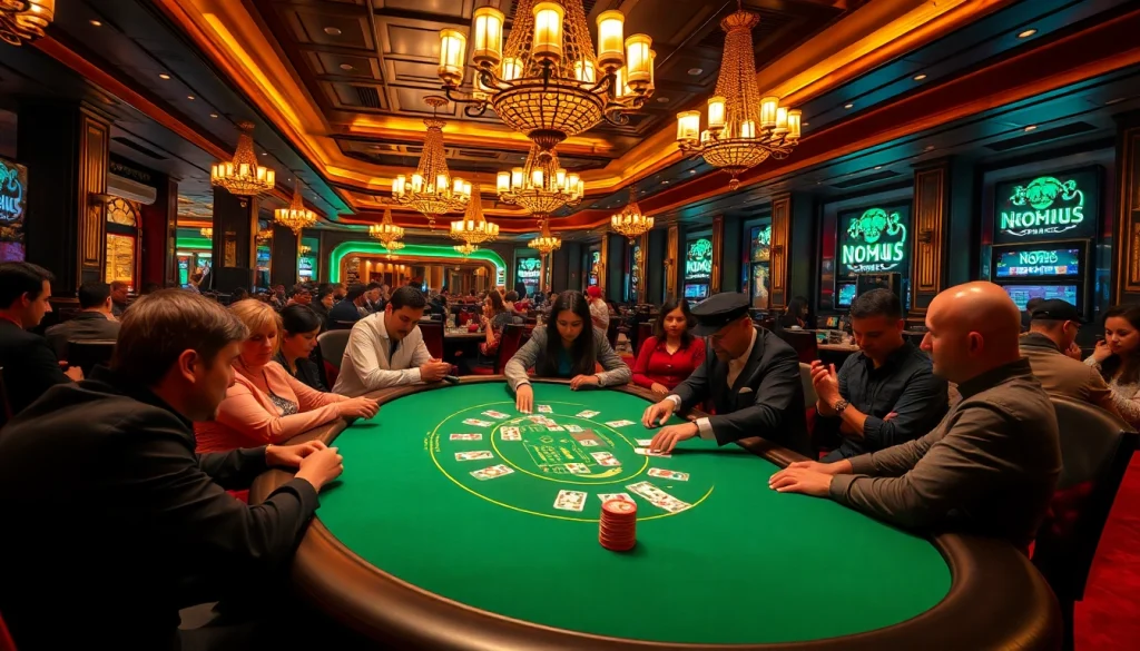 Engaging players at a luxurious poker table in a casino scene related to nohu.