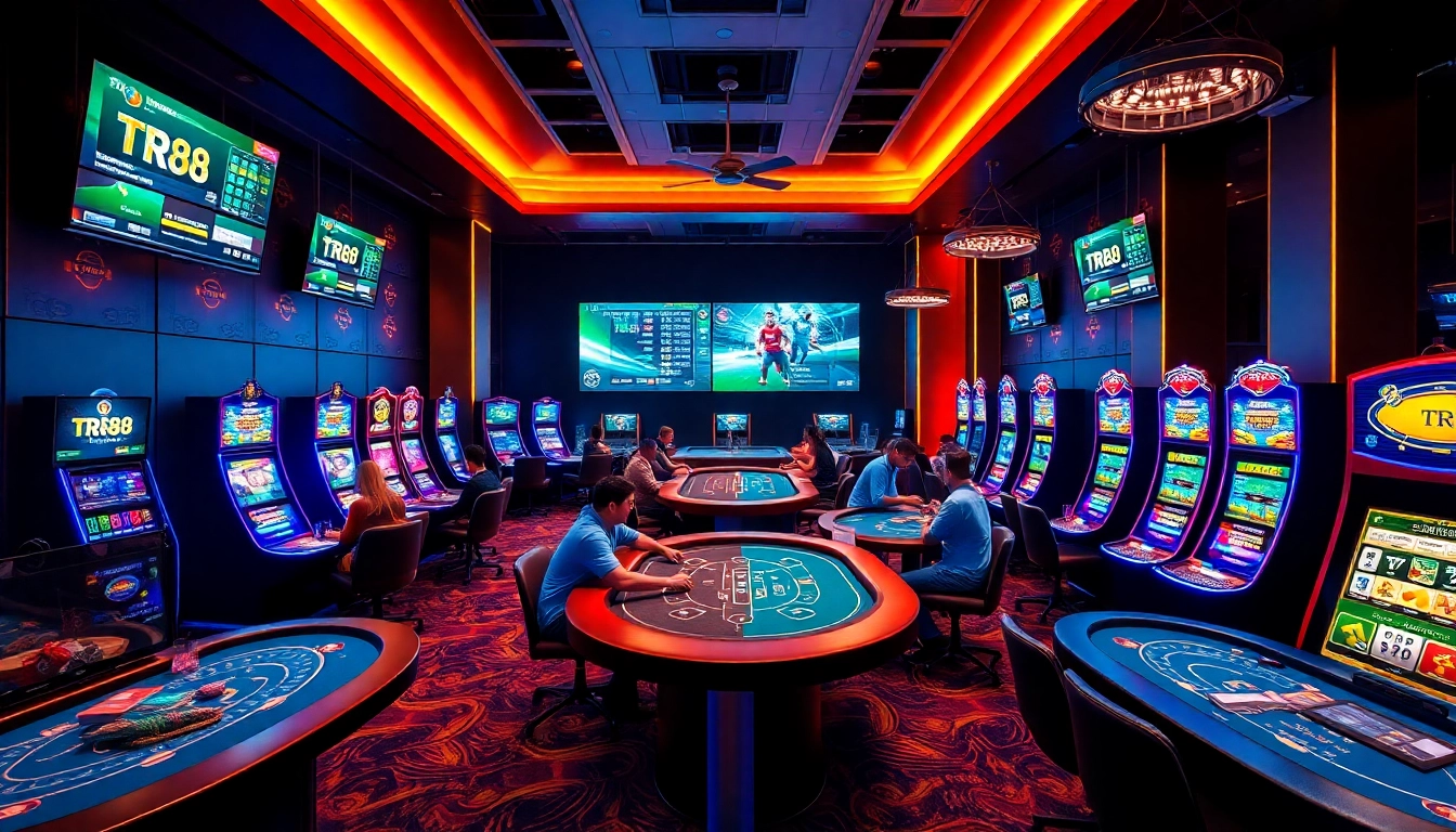 Exciting TR88 online casino atmosphere with players engaged in various games.