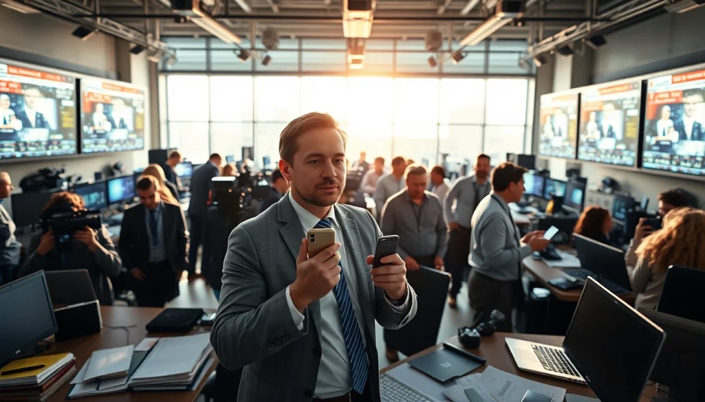 Reporters collaborating in a bright newsroom environment showcasing https://www.thedailynewsonline.com news