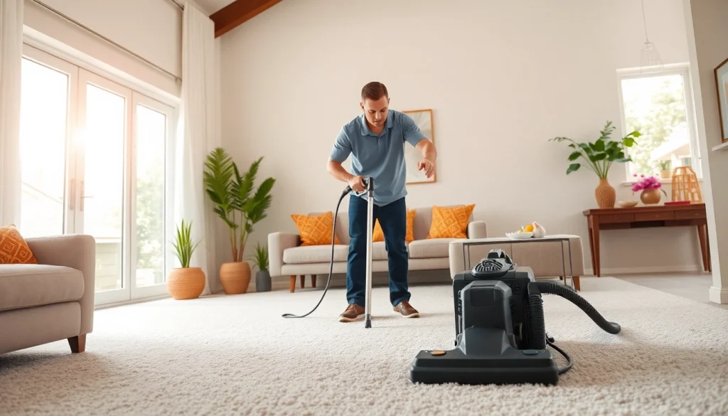 Actively engaging in pet odor carpet cleaning, showcasing advanced techniques and a clean living room.