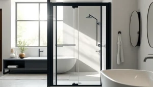 Enhance your space with a stylish black frame shower door that elevates your bathroom design.