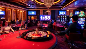 Experience the thrill of gambling at TR88, featuring lively poker tables, roulette, and vibrant slot machines.