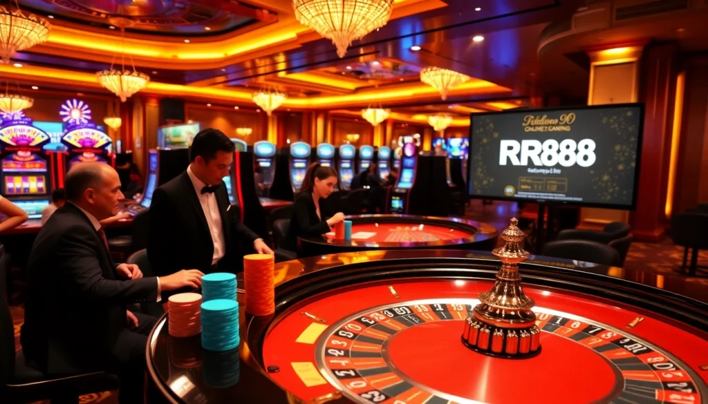 Exciting gamers placing bets at RR88's vibrant roulette table.