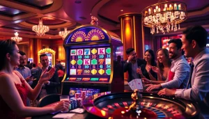 Experience the thrill of idnslot gaming at a vibrant casino with players engaging in exciting slot games.