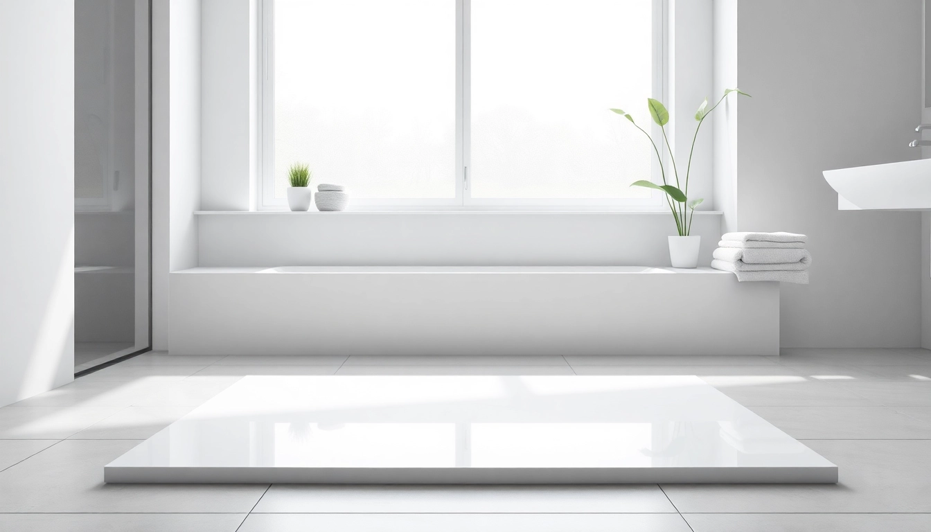 Show shower base featuring modern design and smooth finishes in a bright bathroom.