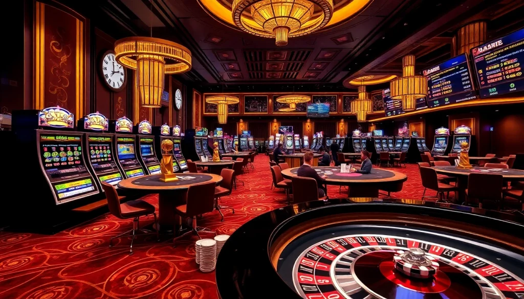 SODO Casino showcases players engaged in high-stakes poker amidst luxurious casino decor.