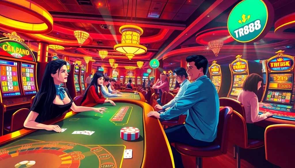 Energetic casino scene at TR88, capturing players' excitement and vibrant gaming experiences.