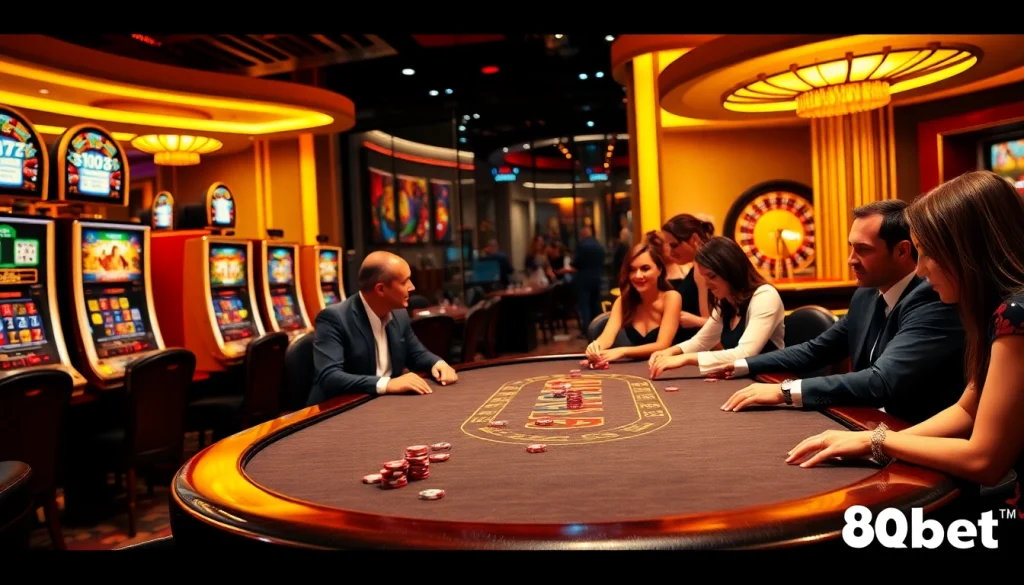 Experience a thrilling poker game at 8qbet casino with vibrant ambiance and rich visuals.
