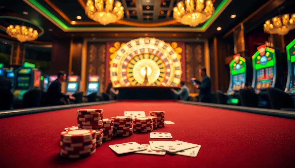 Experience gaming excitement at mm88's luxurious casino table with vibrant chips and cards.