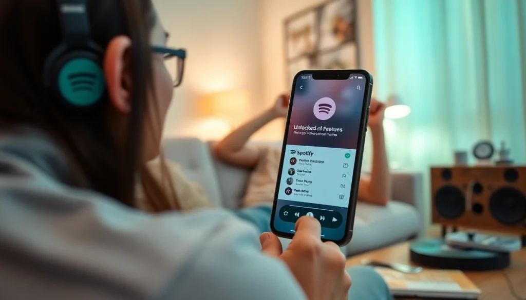 Experience Spotify Mod featuring premium access on a smartphone in a cozy setting.