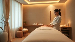 전문 치료사와 차분한 분위기가 있는 고요한 스파 환경의 출장마사지