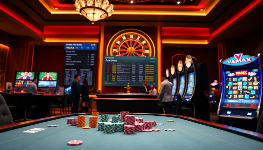 Experience the thrill of vmax game at an upscale casino table with poker chips and cards.
