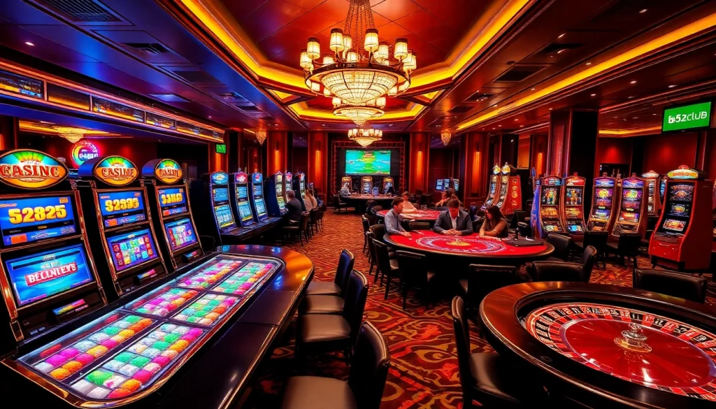 Action-packed gaming at b52club with vibrant casino tables and thrilling slot machines.