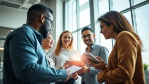Engaging professionals discussing nep rijbewijs kopen in a modern office setting.