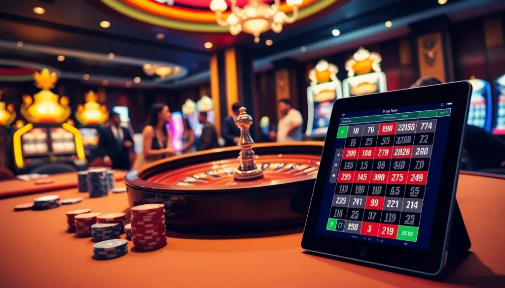 Experience thrilling gaming with a roulette table and poker chips at https://vaoluoitv.it.com casino scene.