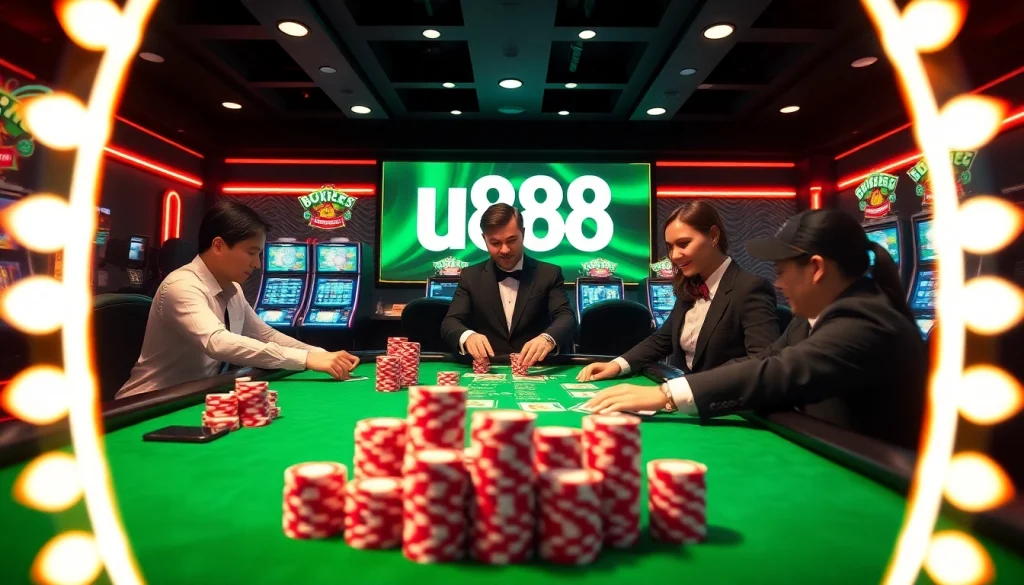 Engage with the thrilling experience of u888 com featuring vibrant casino tables and poker chips.