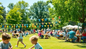 Clarksburg community event with families enjoying a sunny park atmosphere.