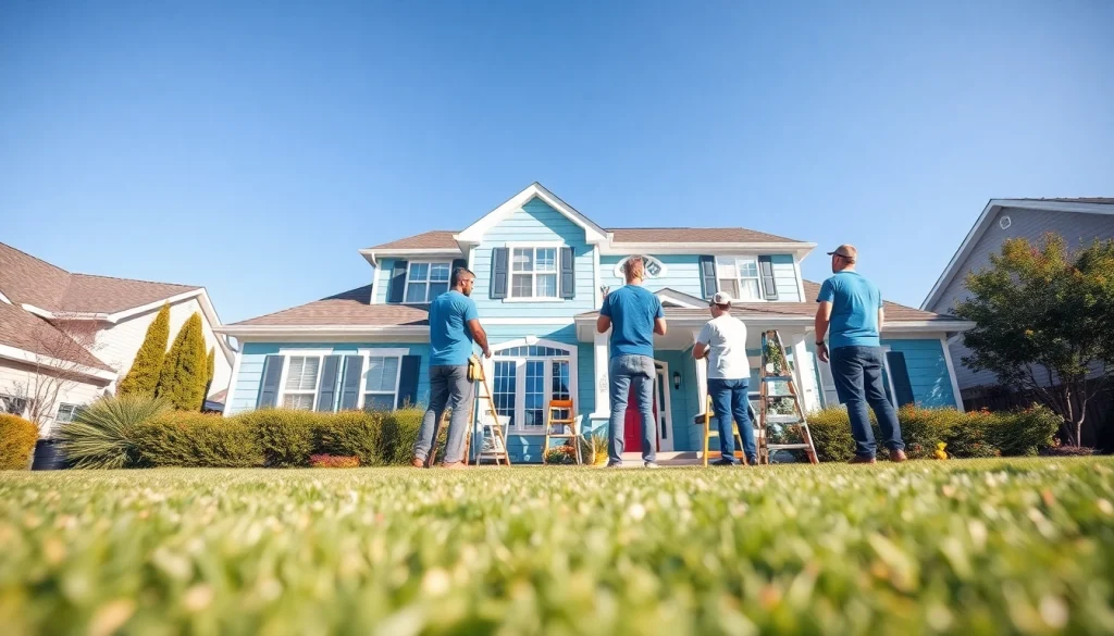 Skilled team of home painting companies revitalizing a suburban house with fresh paint.